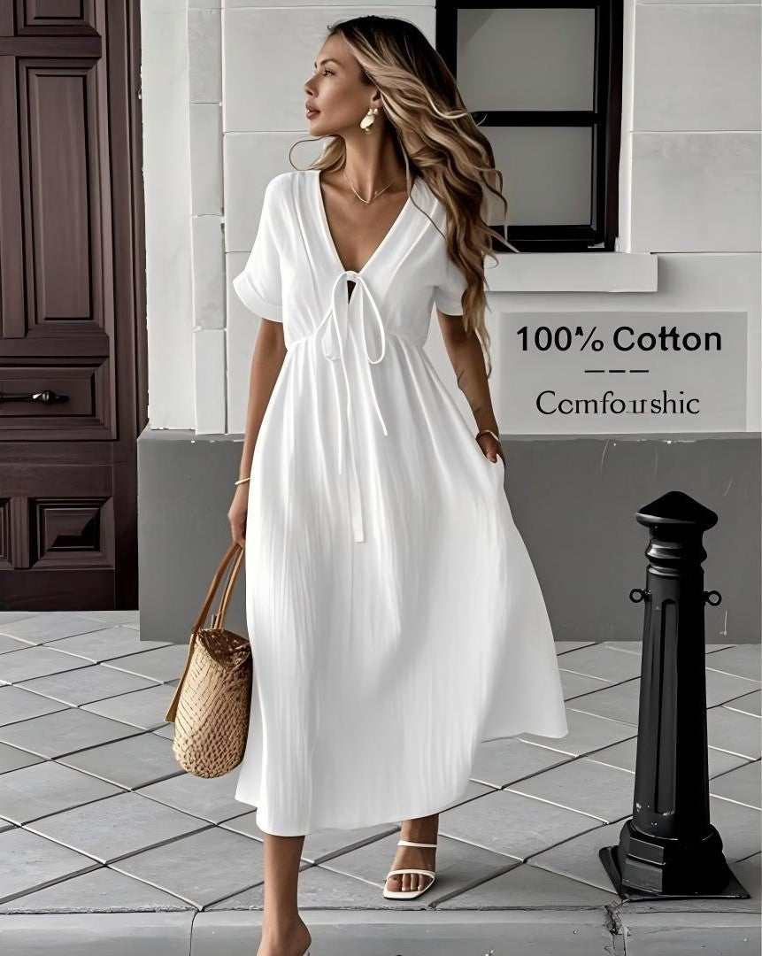 MODA V-Neck Drawstring Maxi Dress